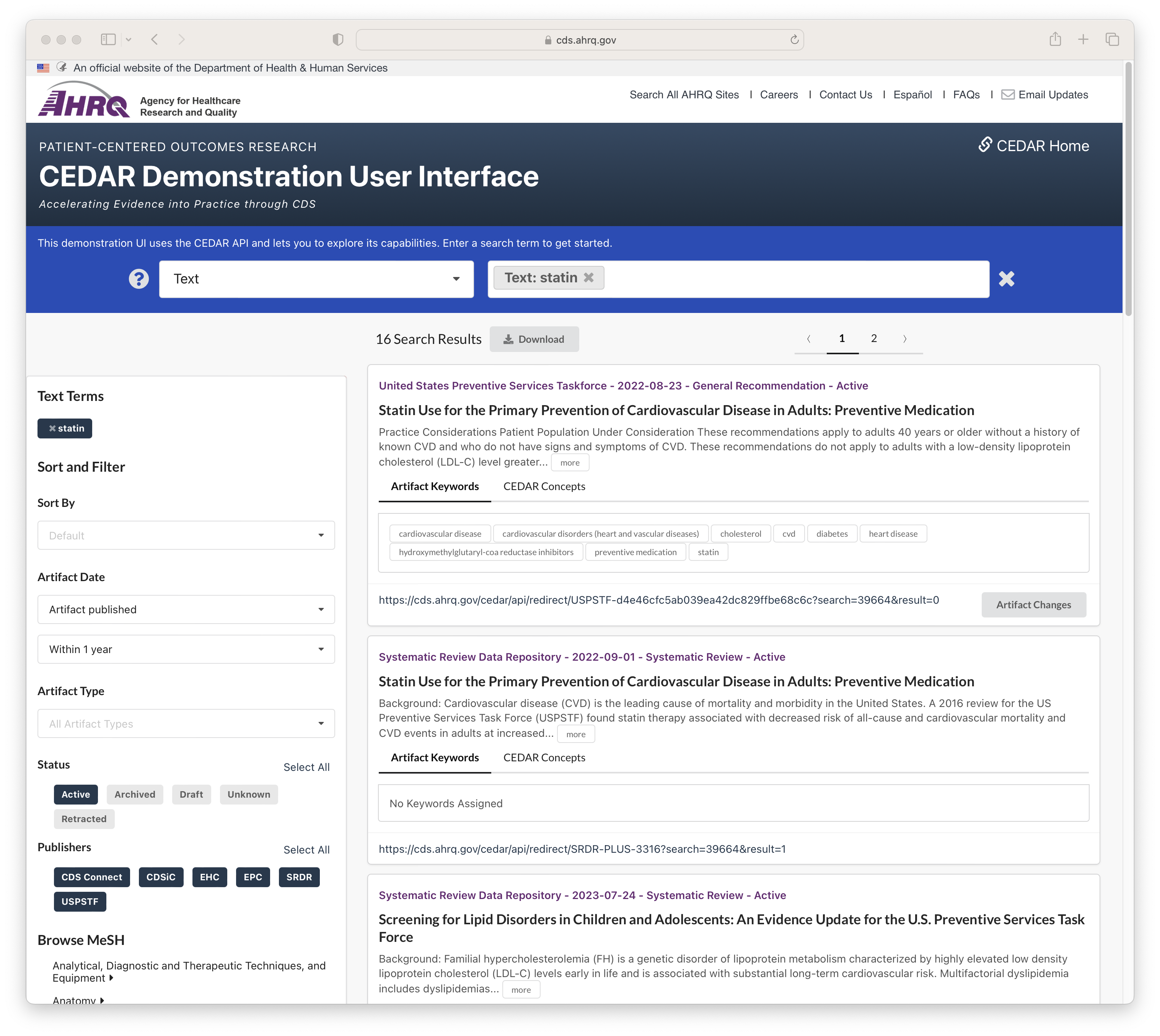 CEDAR Demonstration User Interface