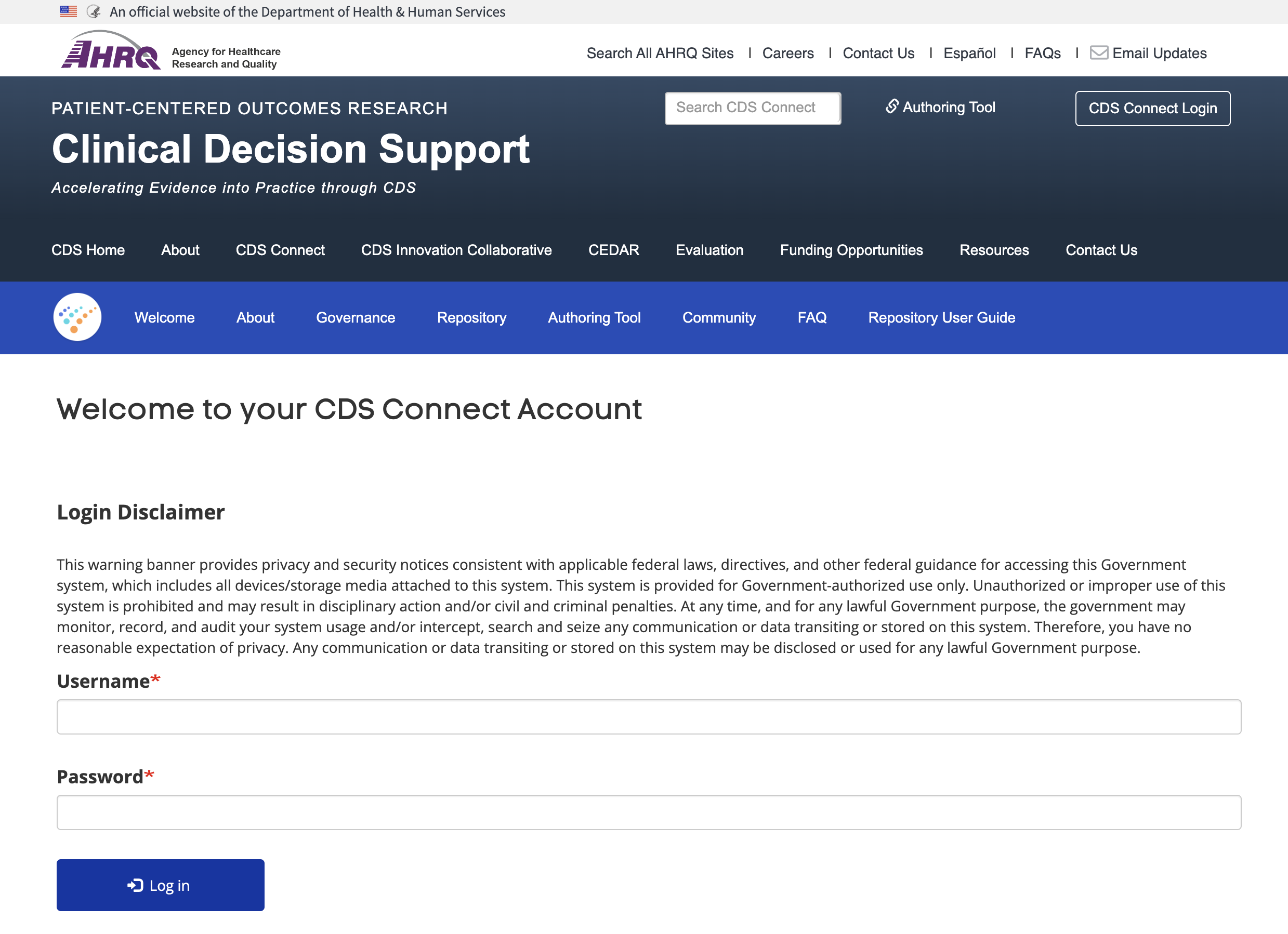 Picture of CDS Connect Login Page